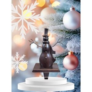 Heavy Metal Snowman Stocking Hanger/Holder Great For Mantel At Christmas Frosty